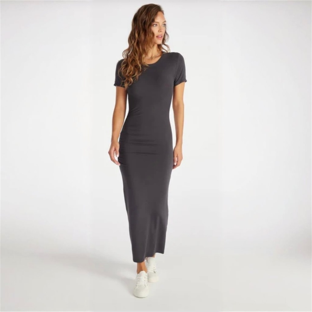 Ruched Midi T-Shirt Dress- Size Large- Color: Magnet